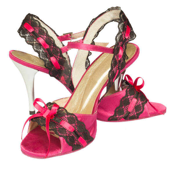 Ref251 in pink with black lace and silver heel