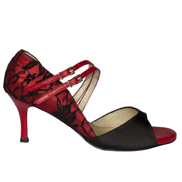 Ref 283 red with black lace red heel