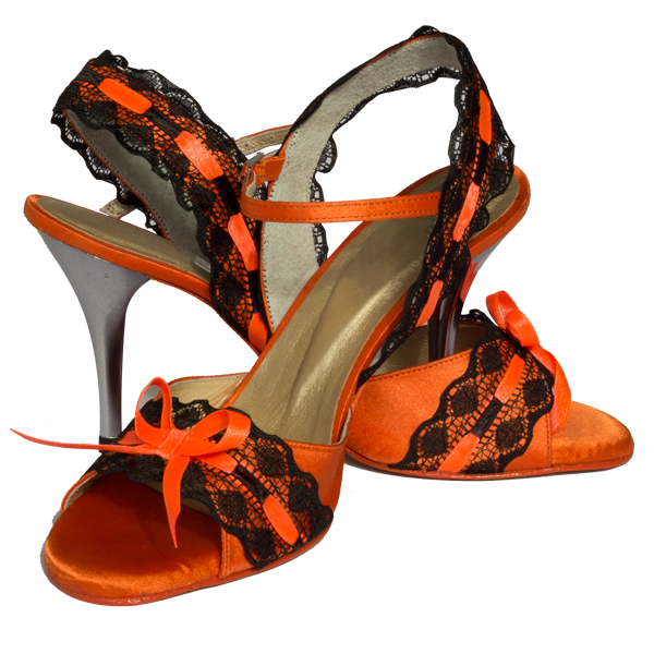 Ref251 in orange with black lace and silver heel