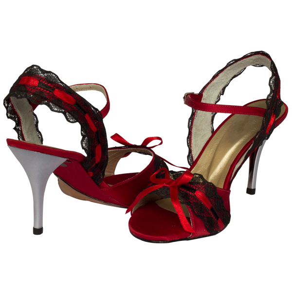 Ref251 in red with black lace and silver heel