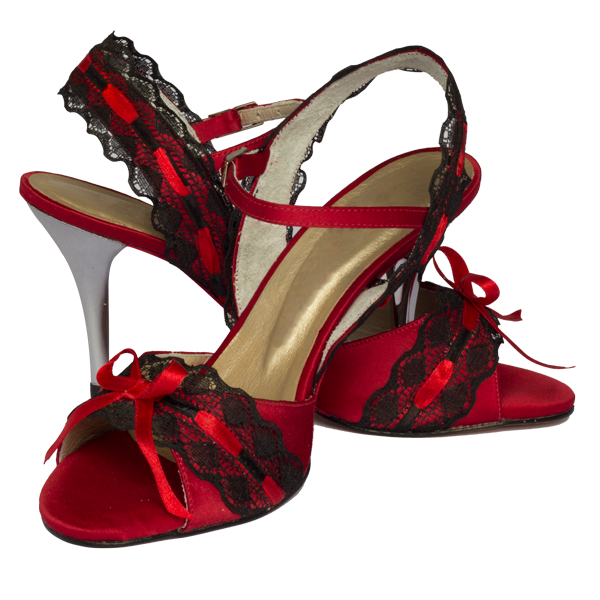 Ref251 in red with black lace and silver heel