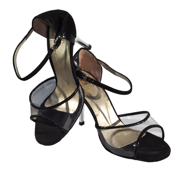 Ref T260 C251R counter in black with transparent vamp and silver heels