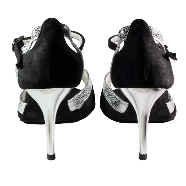 Ref 289 women shoes in black suede and silver uranus leather