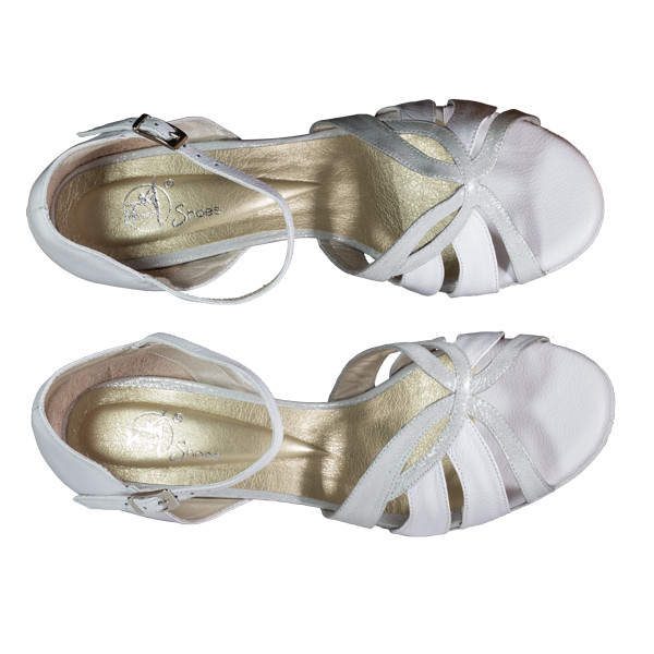 Ref T287D C1207 in white leather and silver satin folia