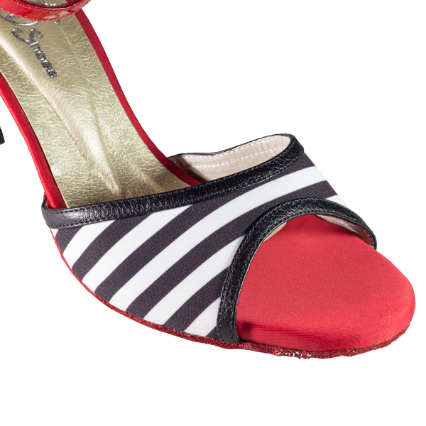 Ref T295 C251B women shoes in red satin and black and white