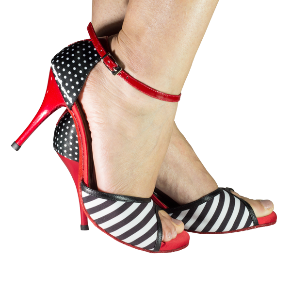 Ref T295 C251B women shoes in red satin and black and white