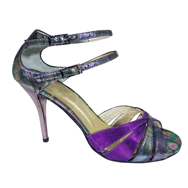 Ref T276 C215 petrol-type leather and purple satin