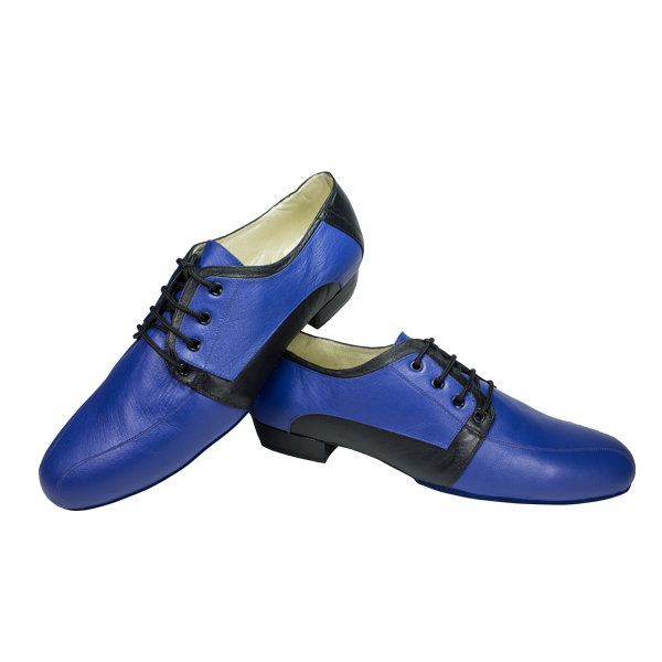 Ref 336 men shoes in king blue leather and black leather