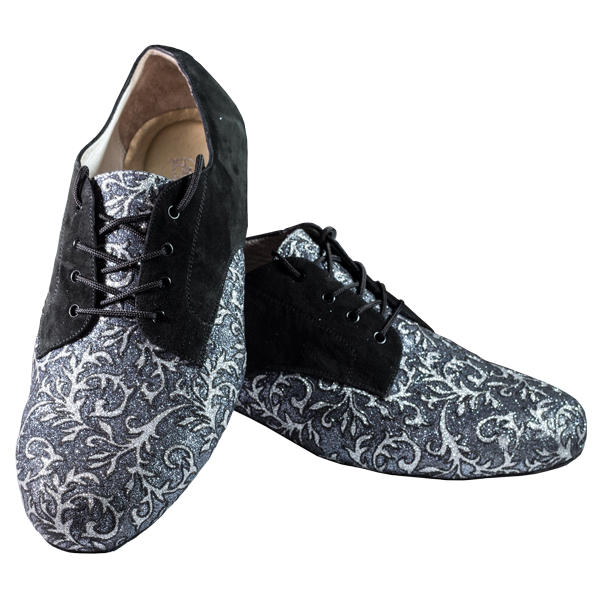 Vibranto men Shoes Ref 302 in clover pattern on black-silver glitter and black suede leather